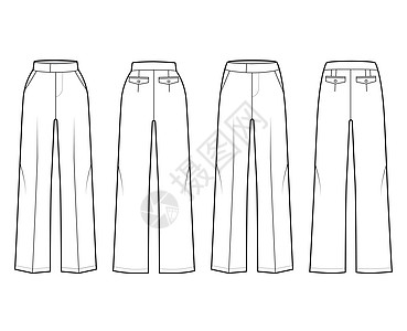 一套长裤定制技术时装插图 内长正常的低腰 高上升 全长 (flat)图片
