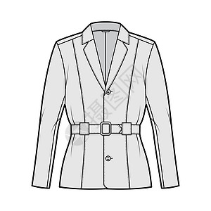 带带式夹克技术时装插图 带子 大尺寸 长袖 戴有标记的项圈 打开按钮织物运动设计服饰衣领女孩男生大衣衣服纺织品图片