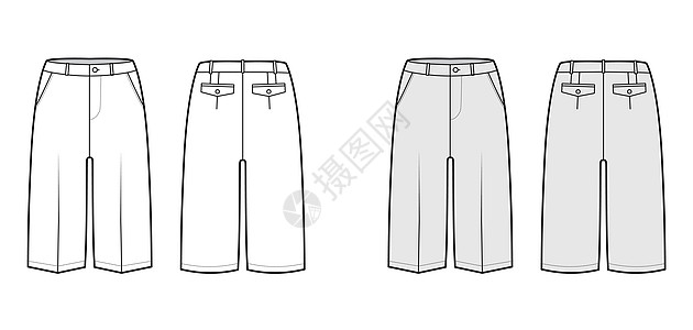百慕大短裤技术时装说明 膝盖长 腰部低 上下 被割开的口袋图片
