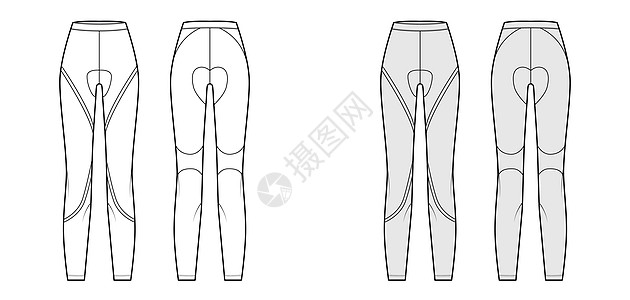 穿裤子时装技术图示 用正常腰部 高身 全长的腰部显示  平式运动编织身体内衣训练设计男人针织规格小样服装女士图片