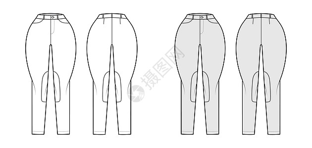经典的裤子技术时尚插图 用正常腰部 口袋 带环 全长度加油机规格草图纺织品慢跑者小样女孩女士牛仔裤孩子们图片