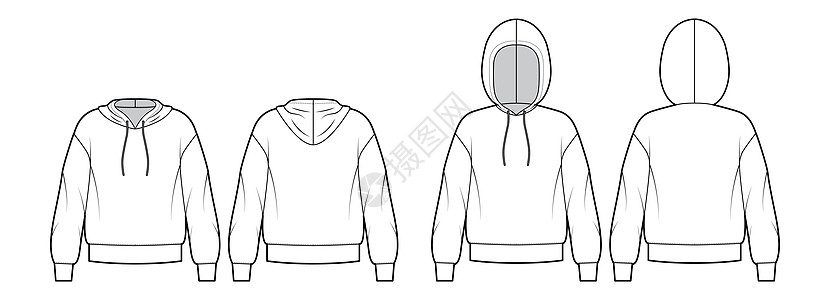 连帽衫一套Hoody运动衫技术时装插图 用手肘袖 放松身体 绷带 抽筋小样服饰女士衣服草图女孩毛衣计算机运动夹克设计图片