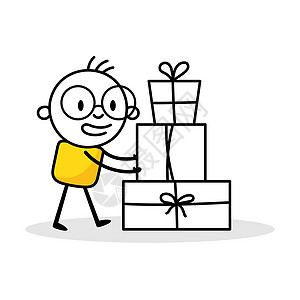 推出大型礼品箱的男子 圣诞卡通性格概念 孤立的病媒库存图示图片