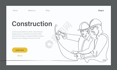 建筑工程的矢量着陆页合伙投资商业劳动实线专家页面工程团队房子图片