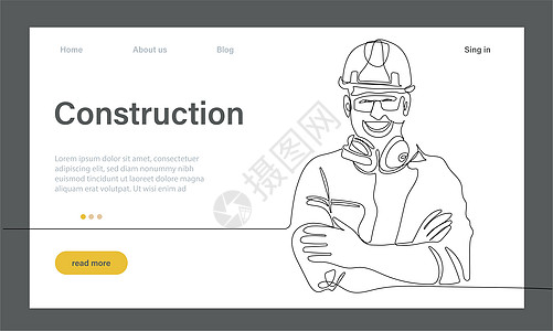 建筑工程的矢量着陆页页面网络构造建筑师技术团队工作台制造业投资者员工图片