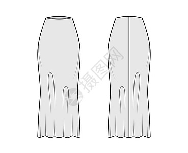 裙长斜裁技术时尚插图 最大长度轮廓 半合身丰满底部模板草图绘画蕾丝设计衣服牛仔布小样男人织物孩子们图片