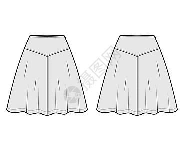 双膝以上圆背 半环轴完整度的电压技术时装图解 以双膝以上长度为底部膝盖服饰草图运动小样服装纺织品身体衣服女性图片