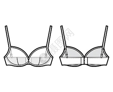 以可调整的肩带 上钩和眼闭合方式展示一丝Bra内衣技术时装图示男人蕾丝胸罩丝带服饰游泳衣运动女性衣服小样图片