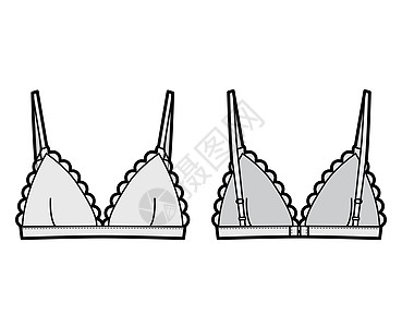 Bra三角内衣技术时尚图 有可调适带 钩眼闭合 扇贝杯草图胸罩胸衣游泳衣设计衣服服饰比基尼服装女士图片