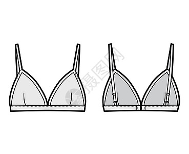 Bra三角内衣技术时装图示 有可调适带 钩子和眼闭合 纯边杯运动比基尼乳罩女性绘画胸罩胸衣游泳衣服装设计图片