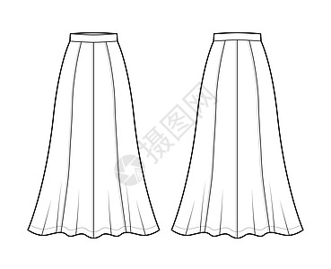 脚踝长 半圆形全身 半圆形底部的 时装图示计算机织物小样服装绘画喇叭形女士运动草图图片