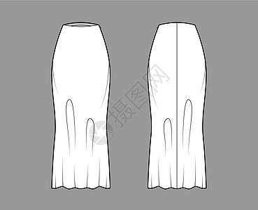 裙长斜裁技术时尚插图 最大长度轮廓 半合身丰满底部模板纺织品偏见草图牛仔布膝盖设计织物运动孩子们计算机图片