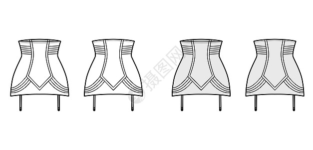 挂有吊带的围裙技术时装插图 Flat 模板 Plat 模板设计草图带子服装丝带衣服胸部胸衣绘画小样图片