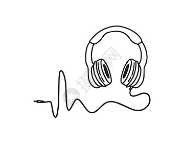 带波绳 手绘音乐符号卡通矢量的口耳机艺术玩家麦克风立体声涂鸦扬声器插头海浪绘画电缆图片