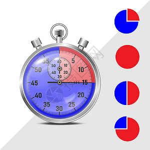 矢量秒表 计时器 经典秒表 EPS 10 矢量 玻璃反射 带有红色和蓝色环间距的地球阴影 时间间隔设计的插图图片