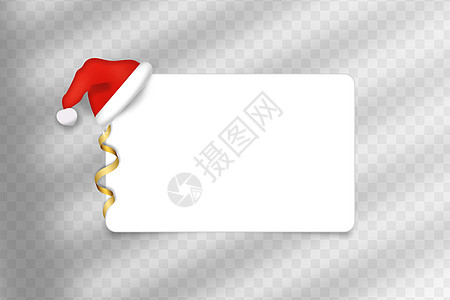 带有白皮书横幅的安塔克劳斯帽子在透明背景上隔离 新年或圣诞节红色框架和帽子 矢量 3d 圣诞节图标图片