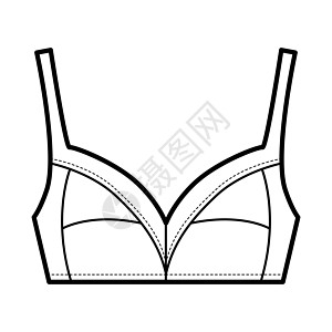 Bra软杯内衣技术时装图示 配有完全可调整的肩带 钩子和眼闭合比基尼乳罩胸部女性文胸计算机蕾丝设计胸罩插图图片