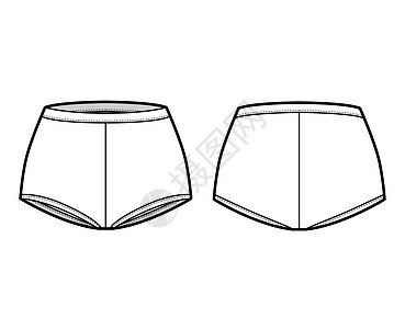 Boyleigh短裤拳击手技术时装插图 腰部中抬起 臀部全面覆盖内衣棉布运动瑜伽抽屉游泳衣设计草图健身房裤子图片