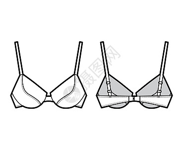 带全可调肩带 模制罩杯的俯卧撑衬垫文胸内衣技术时尚插图设计草图丝带软垫身体绘画比基尼女性男人胸罩图片