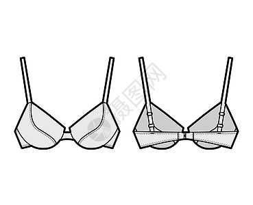带全可调肩带 模制罩杯的俯卧撑衬垫文胸内衣技术时尚插图计算机乳罩丝带服装男人游泳衣女性服饰蕾丝绘画图片