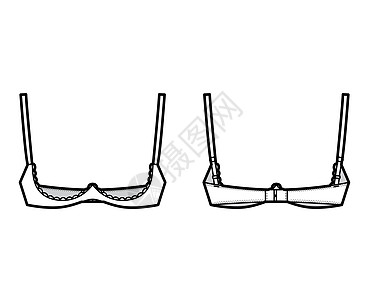 布拉架开杯内衣技术时装图 用可调整的肩带 钩子和眼闭合绘画计算机小样身体丝带插图蕾丝胸罩乳罩女性图片