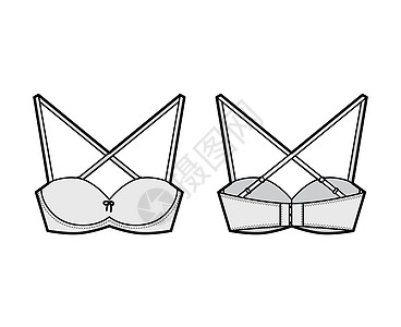 Bra型可调制肩带 上钩和眼闭合的Bra型可兑换波盘内衣技术时装图解带子服装插图文胸乳罩女性衣服比基尼胸罩计算机图片