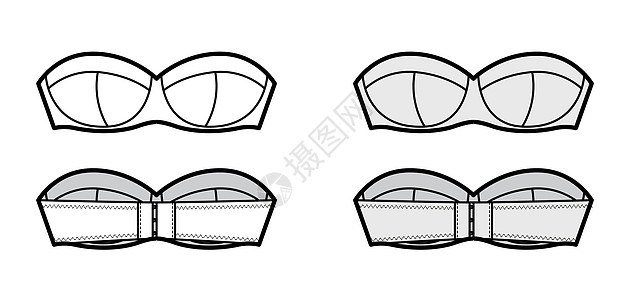 以模塑杯 钩对眼封闭式装配的无胸罩内衣技术时装图解女士绘画比基尼服饰乳罩计算机衣服胸衣女性插图图片