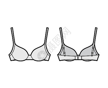 Bra 等模塑式杯内衣技术时装图示 用完全可调整的肩带 钩和眼闭合小样胸部女性文胸计算机衣服服装丝带女士运动图片