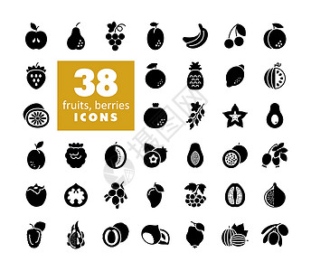 一组水果和白果矢量方格字图标图片