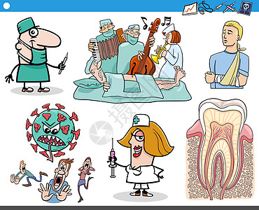 健康漫画和医学专题和角色集卡通 卫生与医疗主题和人物集职员病人漫画卡通片医生保健女士男人手臂护士图片