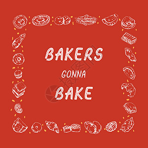鼓舞人心引人取笑的灵感引文 手边绘着面包机物品架子上的贝克斯·巴克 印刷品矢量草图设计图片