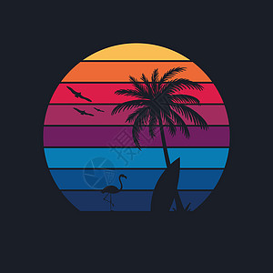 海洋和海滩全景景观 夏季时间设计日落情调骨骼太阳手掌热带冲浪天堂假期棕榈图片