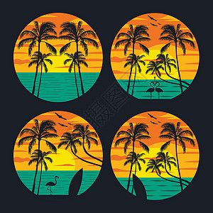 海洋和海滩全景景观设计收藏品库异国假期天堂日落旅行热带冲浪棕榈情调太阳图片