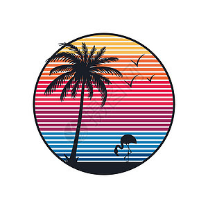 海洋和海滩全景景观 夏季时间设计艺术作品假期天空手掌棕榈海浪冲浪日落太阳天堂骨骼图片