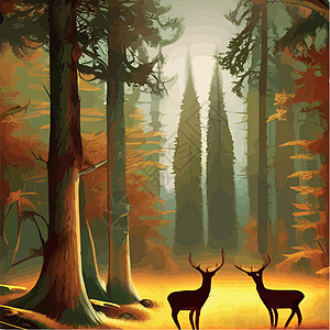 北冰洋野生动物 现实的矢量 北极风景与北部黑暗森林和野鹿 病媒图示动物哺乳动物季节卡通片松树插图乡村公园海报标识图片