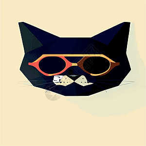 在带有太阳镜的几何多边形上手工绘制一只猫的肖像 矢量孤立元素 带眼镜的猫 打印绘画小狗明信片孩子们动物宠物草图猫咪男生孩子图片