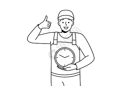 穿着制服的微笑者守着时钟插图服务专家警报职员倒数工作男性职业手表图片
