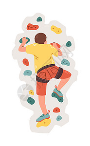 男子在一座爬山健身房的墙上攀岩者 与白人背景矢量隔绝石头男人爱好插图成人娱乐乐趣登山收藏风险图片