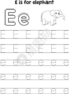 大象动物追踪信件ABC 彩色页面 E图片