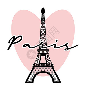 Eiffel铁塔的轮光和将巴黎加在心脏背景上 Retro 海报图片