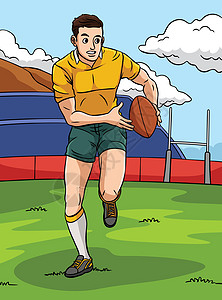 橄榄球运动彩色卡通插图图片