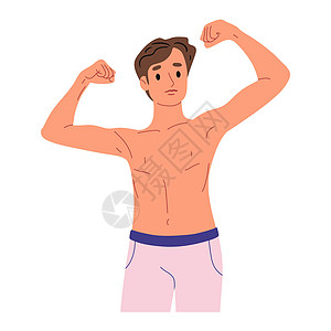 运动服的健壮的人 男人展示肌肉 健康的生活方式 运动的身体 平面矢量图图片