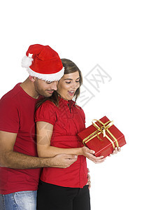 圣诞快乐情侣 圣诞帽 庆典 喜悦 衣服 女孩 文化图片