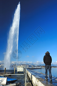D'Eau喷气机 湖边 淡水 瑞士人 喷口 欧洲 湿的图片