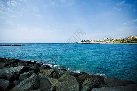 特内里费海岸 海滩 水 蓝色的 房屋 旅行 费岛背景图片