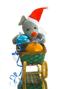 带鼠标的圣诞节装饰 丝带 假期 庆典 快乐 玩具背景图片