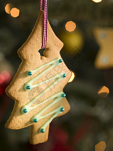 挂上圣诞树饼干 厨艺 面包店 糖果 喜庆的 冰镇 烘烤 曲奇饼图片