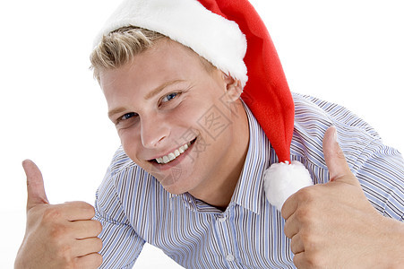 带着圣诞帽子的快乐男人 祝你好运背景图片
