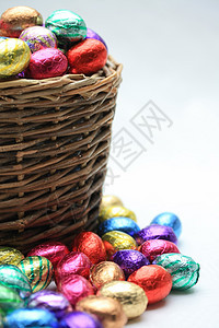 配巧克力蛋的韦克篮子 季节 朱古力蛋 黄色的 粉色的 复活节图片