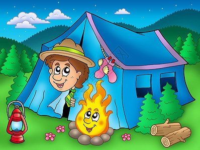 卡通帐篷帐篷中的卡通童子军背景